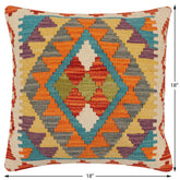 handmade Traditional Pillow Rust Blue Hand-Woven SQUARE 100% WOOL Hand woven turkish pillow2' x 2'